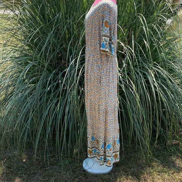Women's Floral Bohemian Ruffle Size 26 Maxi Dress in Festive Orange and Blue - Picture 4 of 10
